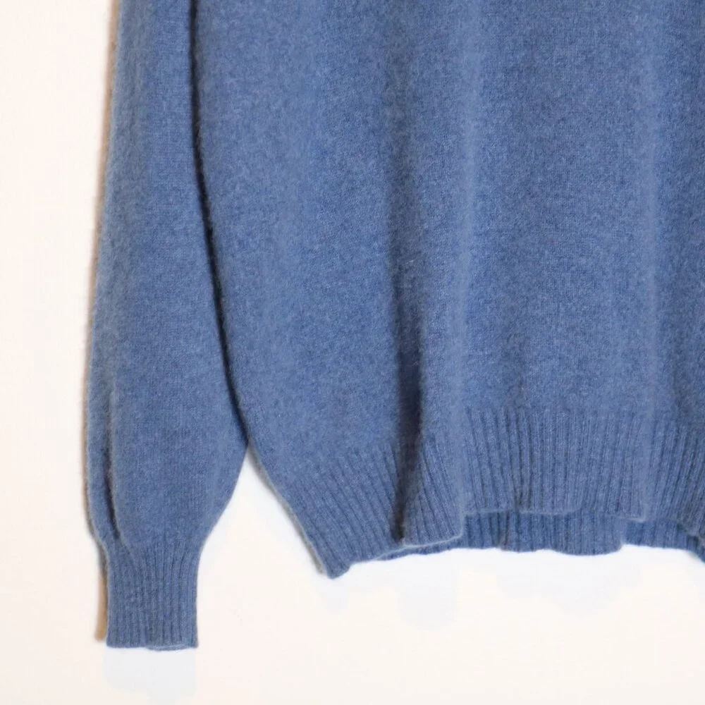 Brunello Cucinelli 100% Cashmere Quarter Zip Sweater 54 Large Blue Leather Trim